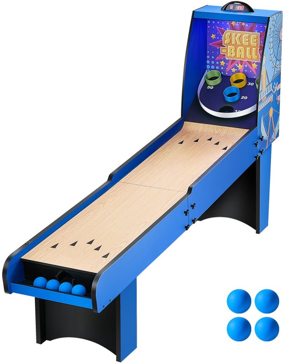 Roll and Score / Skeeball Arcade Tafel - Klassiek Model - Elektronische Scoreteller - Geluidseffecten - Automatische Balretour - 4 Ballen Inbegrepen - Lengte 2,44 m