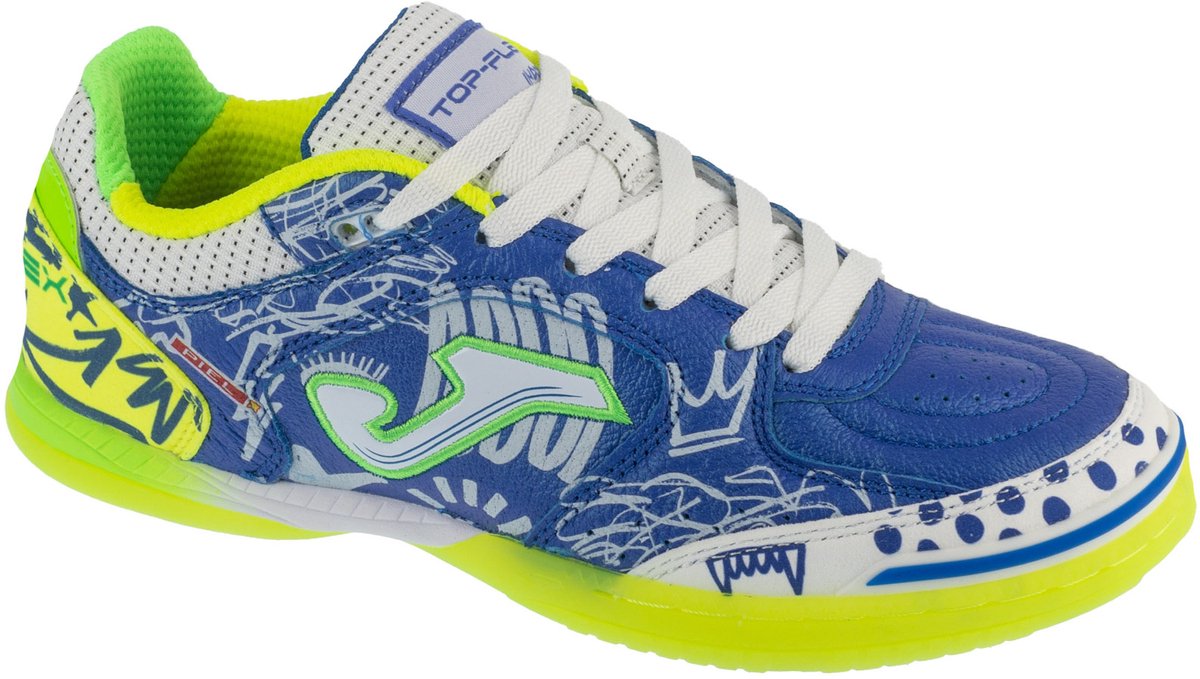 Blauwe Joma Top Flex 25 TOPW IN indoorschoenen voor mannen, maat 43,5, met opvallende grafische details en grof leder.