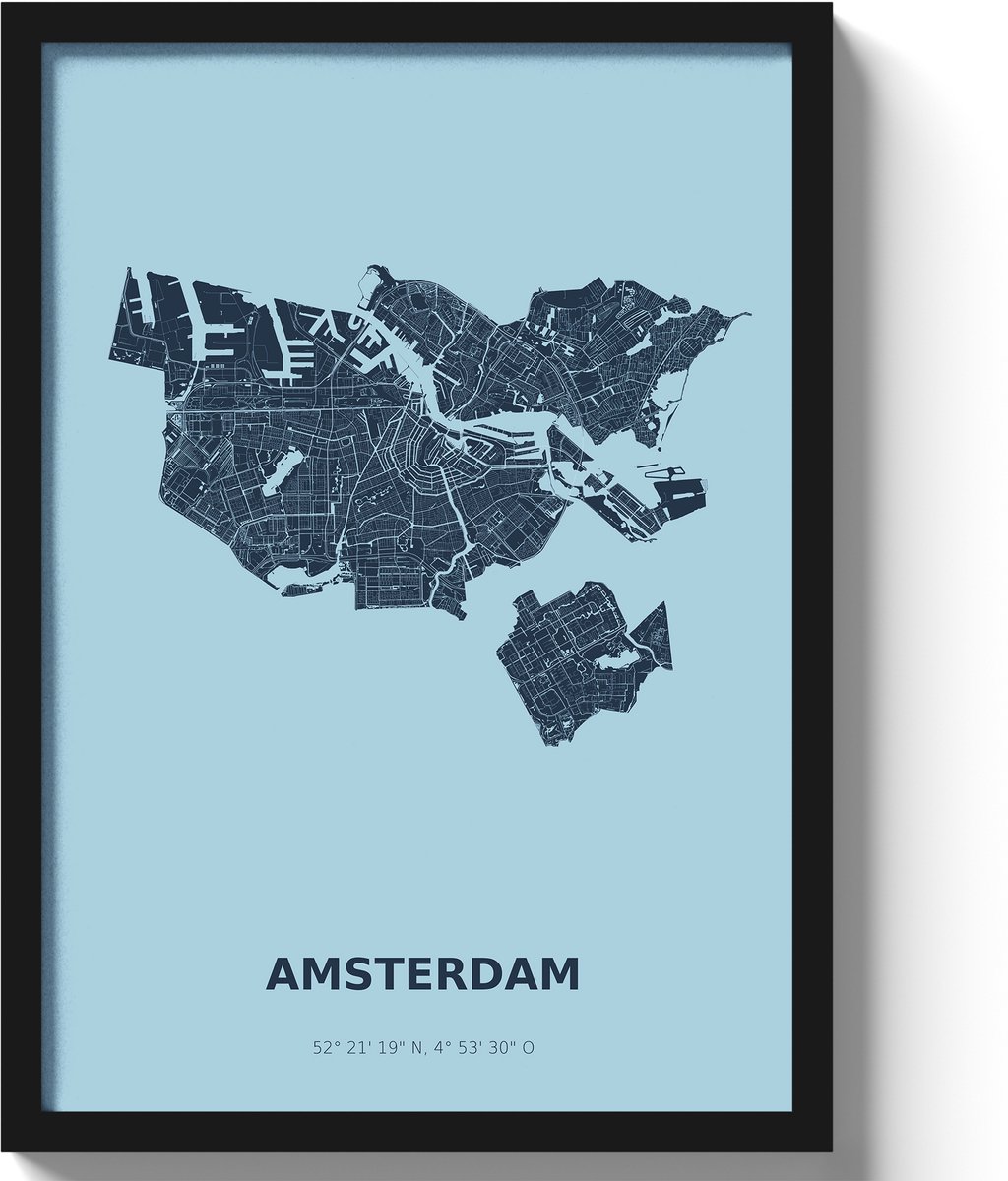 Poster Amsterdam A3 - 30 x 42 cm - Blauw (Exclusief Lijst)