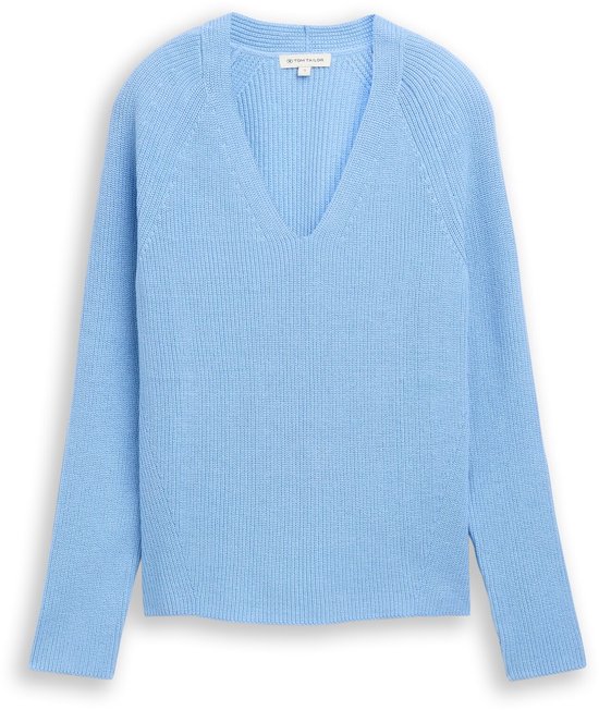 Tom Tailor - Gebreide trui met V-hals - Maat XXL - light fjord blue