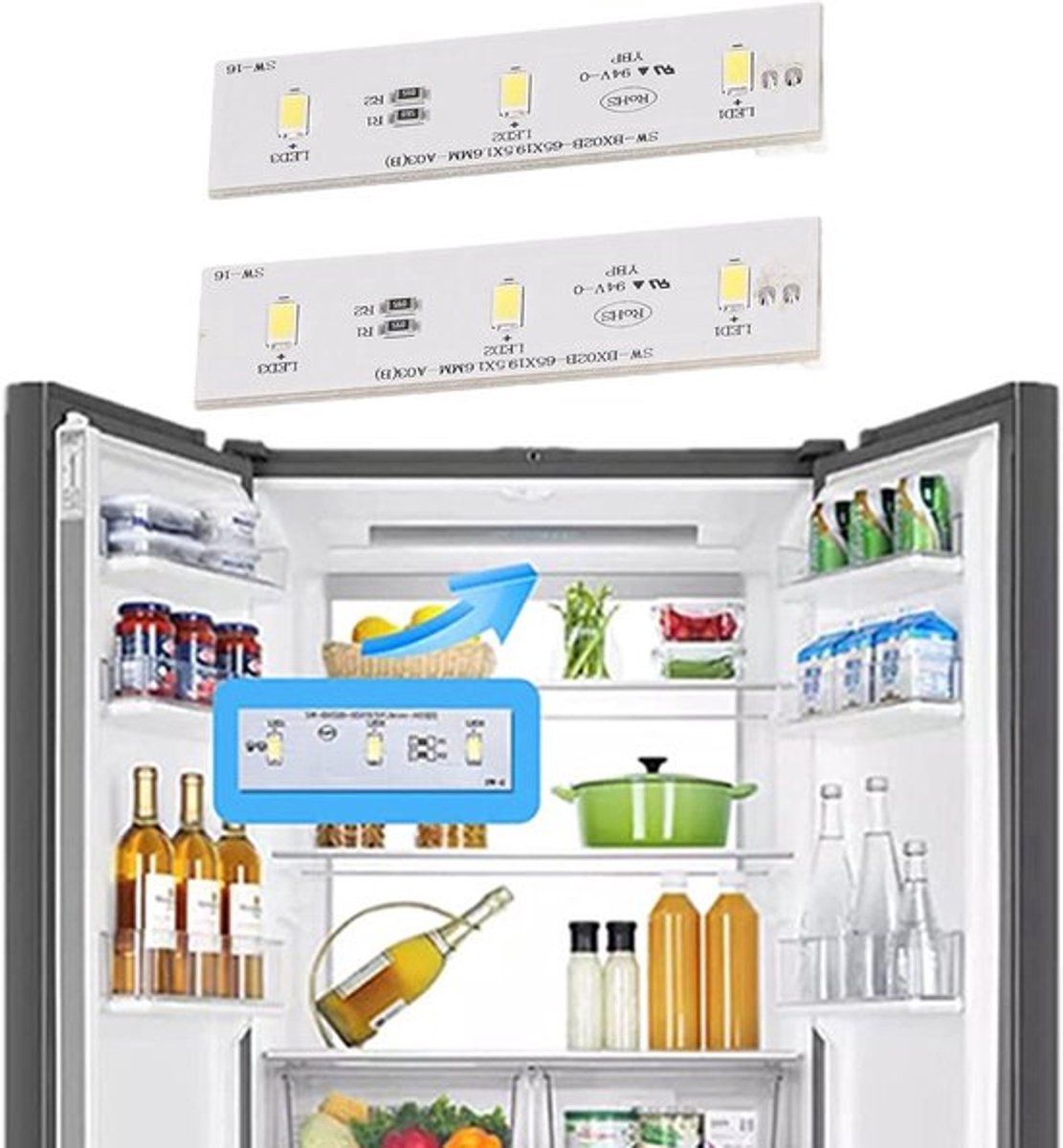 SW BX02B Koelkast LED-lichtstripbalk - 2 Stuks, Vervanging voor Frestec 6000-6500K Wit LichtLED-lichtbord - Vervanging voor Electrolux Koelkast en Homa Freezer