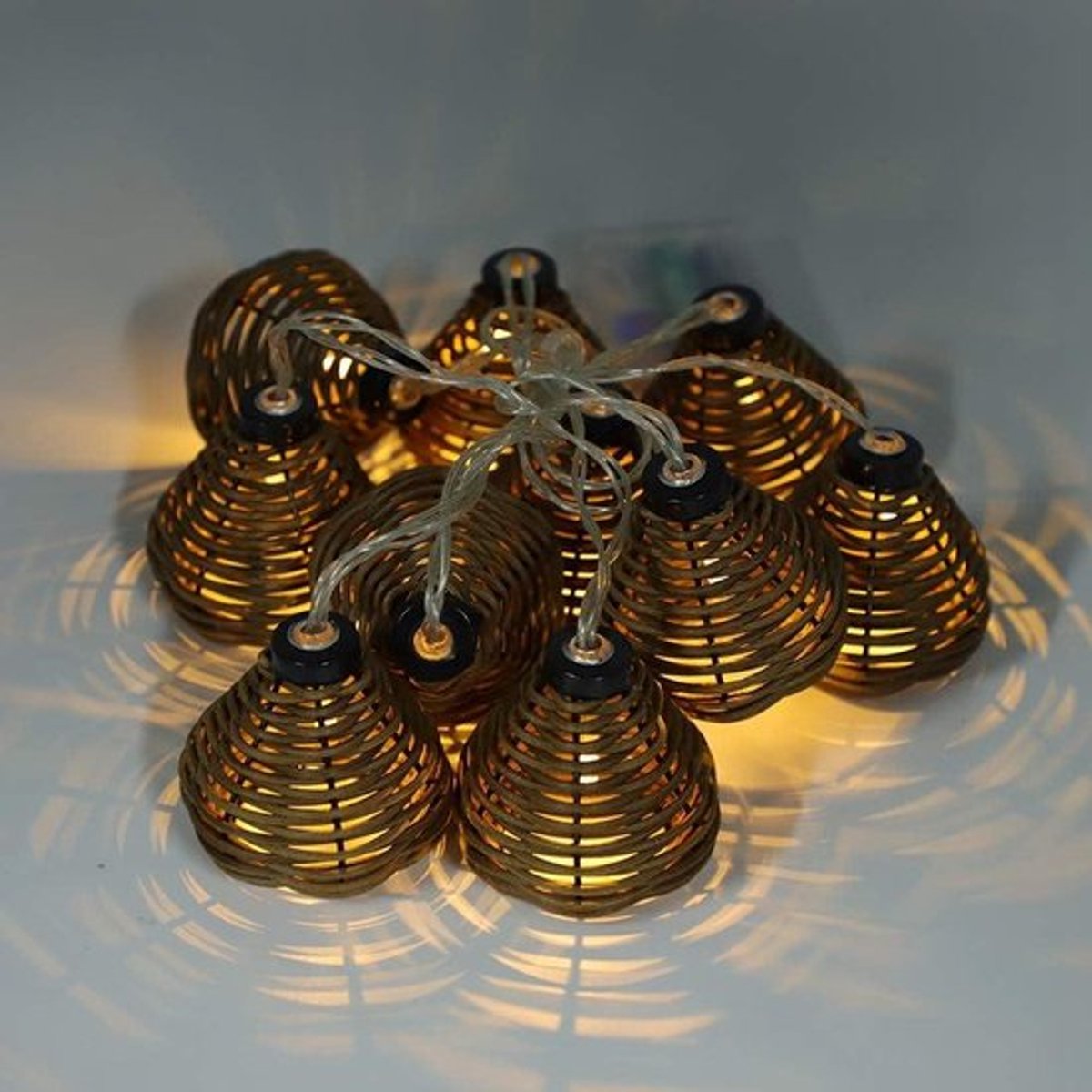 Image of 10 stuks rieten lampenslinger met LED-rattenballen - Kerstverlichting voor bruiloft en thuisdecoratie