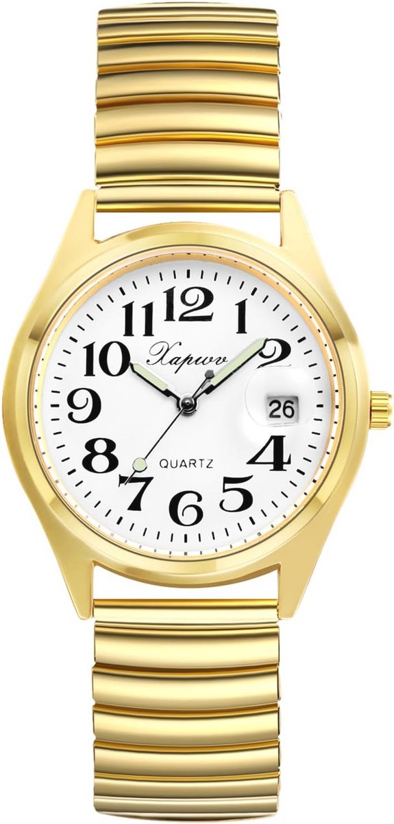 Elegante Dameshorloge met Digitale Wijzerplaat en Elastische Armband - Goud-Zilver