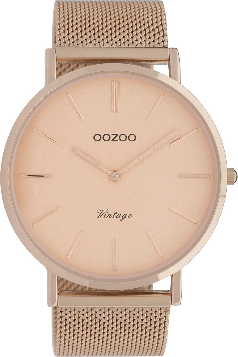 Roségouden dameshorloge met metalen mesh armband