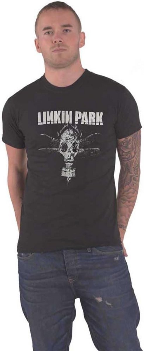 Heren T-Shirt met Gasmasker Motief - Zwart Katoen