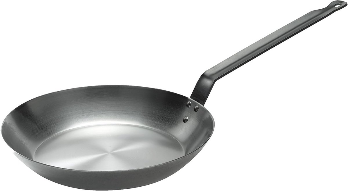 Zware ondiepe koekenpan 20 cm - Staal, zwart, één handvat