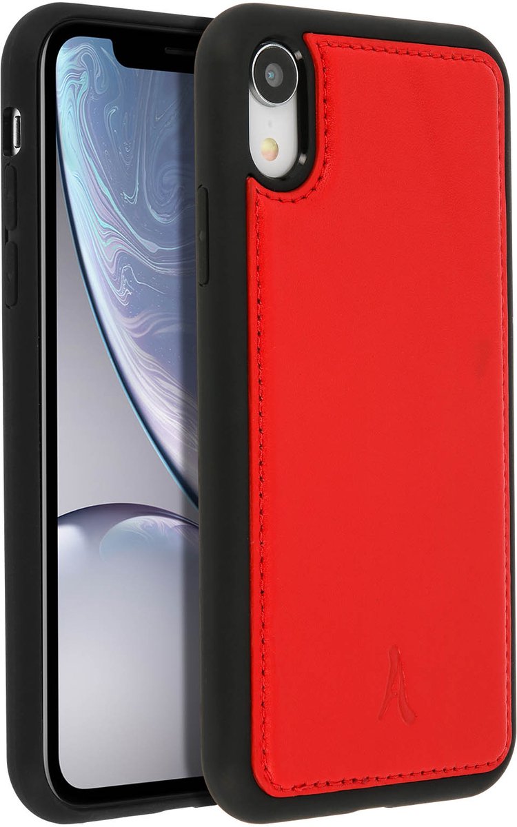 Akashi, Geschikt voor Apple iPhone XR bescherming stijf echt leer, Rood