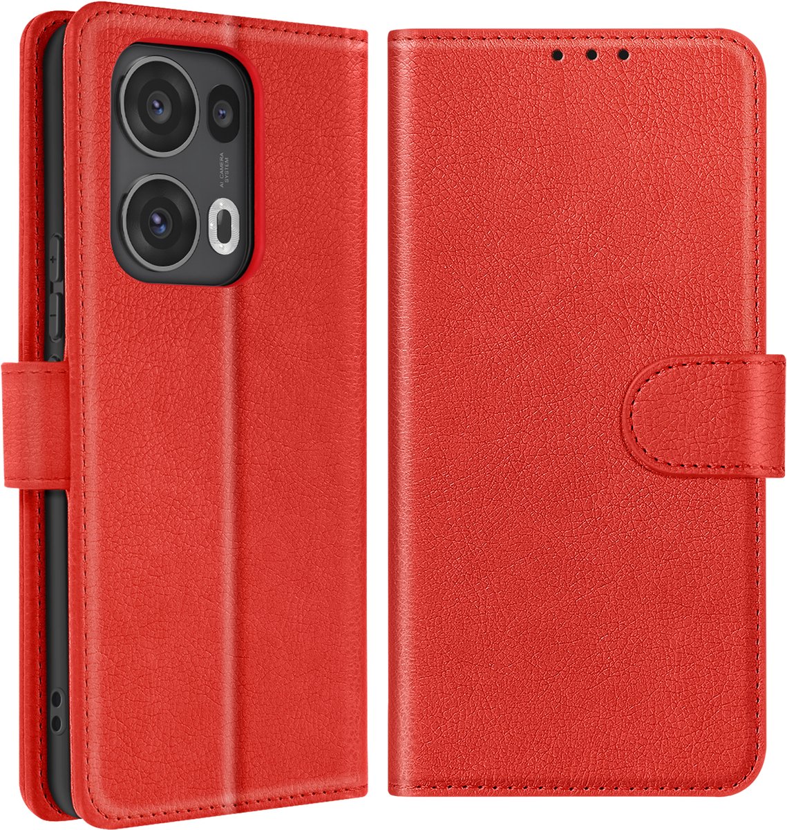 Avizar Hoesje Geschikt voor Oppo Reno 13 Pro Clamshell Portemonnee en Videohouder, Rood