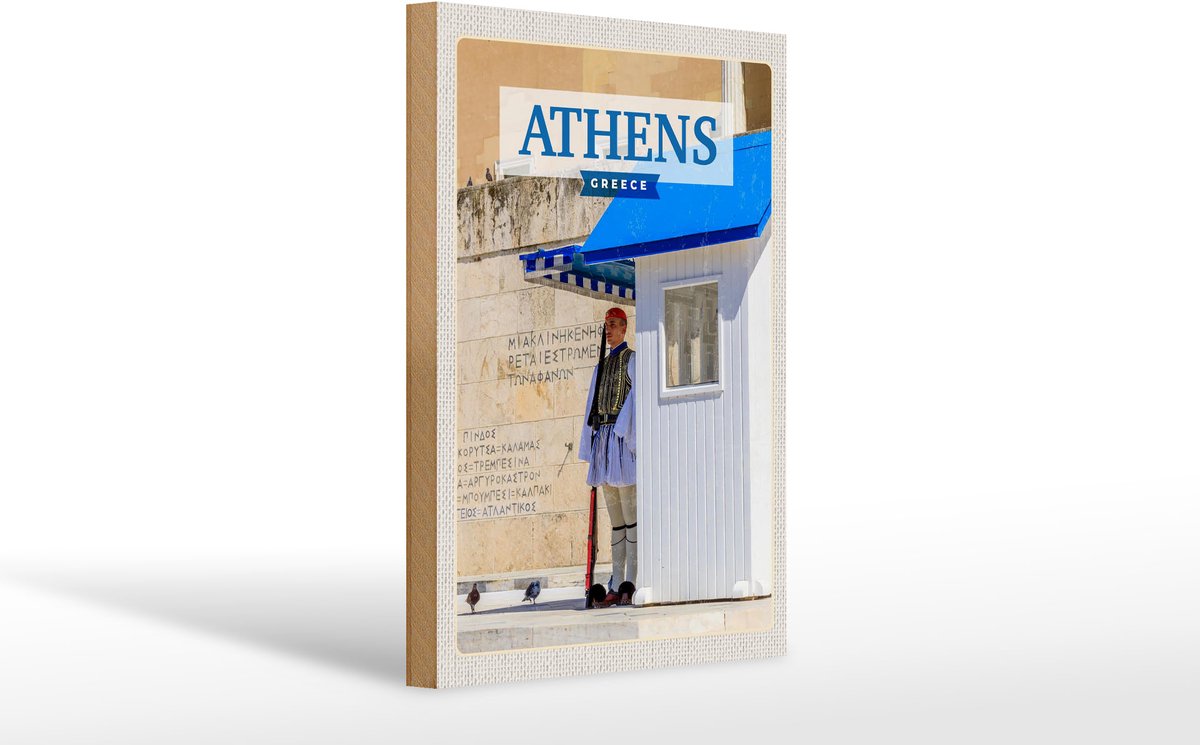 Holzschild Reise 20x30cm Athens Greece Evzone Wache