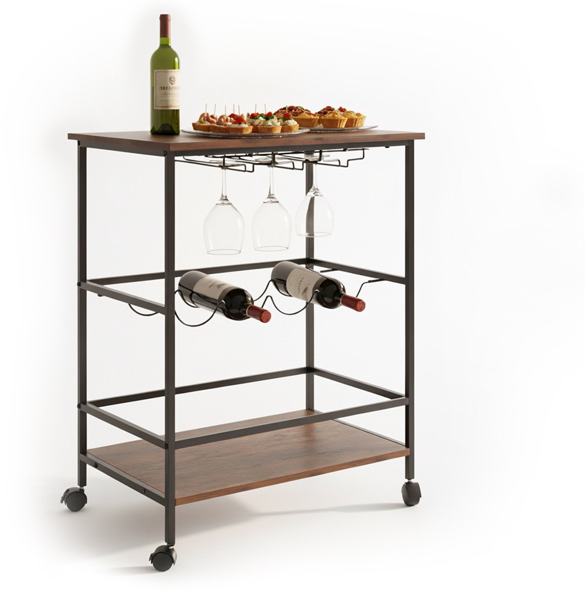 Serveerwagen - 60x82x45 cm - bruin-zwart - voor wijn