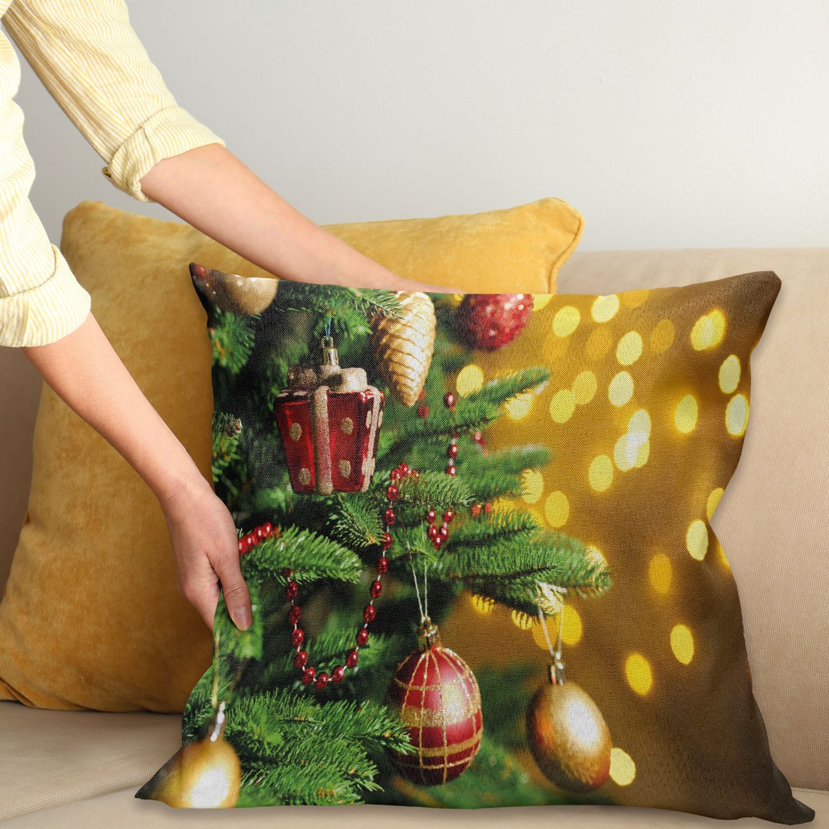 ABAKUHAUS Kerst Kussenhoes 45x45 cm – waterbestendig – digitaal Amber Groen Rood