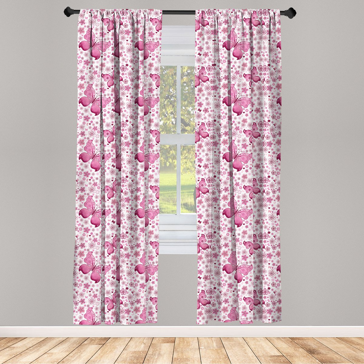 ABAKUHAUS Vlindergordijnen – 2-delige set 75×245 cm – poederroze microvezel