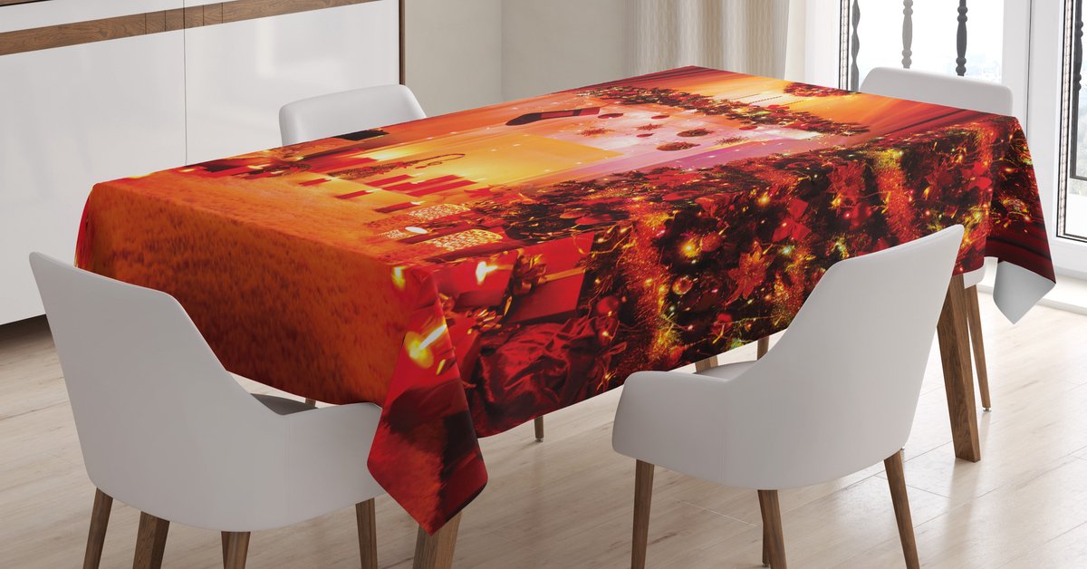 ABAKUHAUS Tafelkleed Noel – 140x170 cm – satijn, waterbestendig, rood-oranje