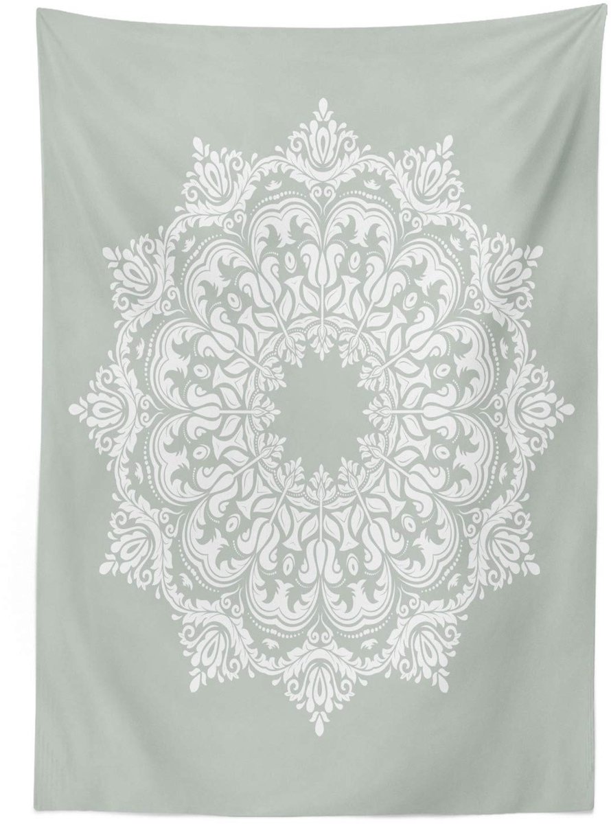 ABAKUHAUS Tafelkleed 140x170 – damastbloemen – machinewasbaar, satijnmix, groen-wit