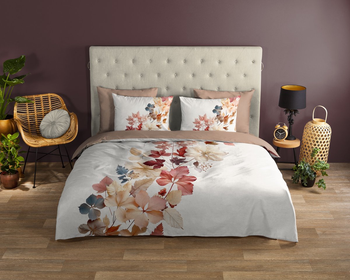 Good Morning dekbedovertrek bloemen en bladeren - Lits jumeaux 240x200/220 cm - Ecru - 100% Katoen renforce