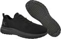 Zwarte gebreide sneaker met vetersluiting en de onderkant van de zool.
