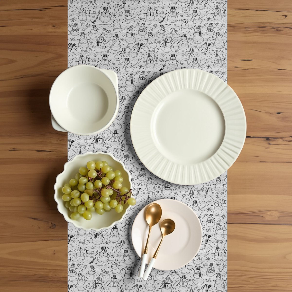 ABAKUHAUS Sneeuwman-tafelloper – 40 x 225 cm – Antraciet/Wit