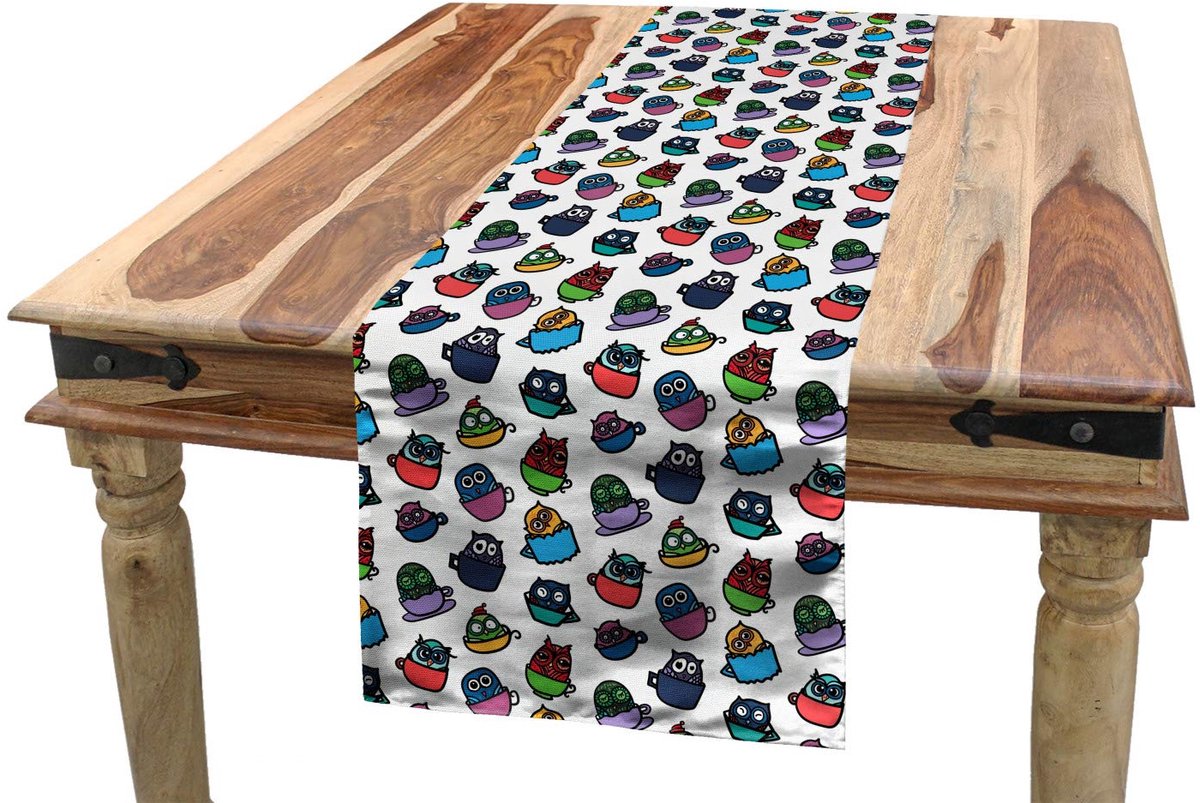 ABAKUHAUS – Uilen tafelrunner – koffiethema, 40x180 cm, veelkleurig