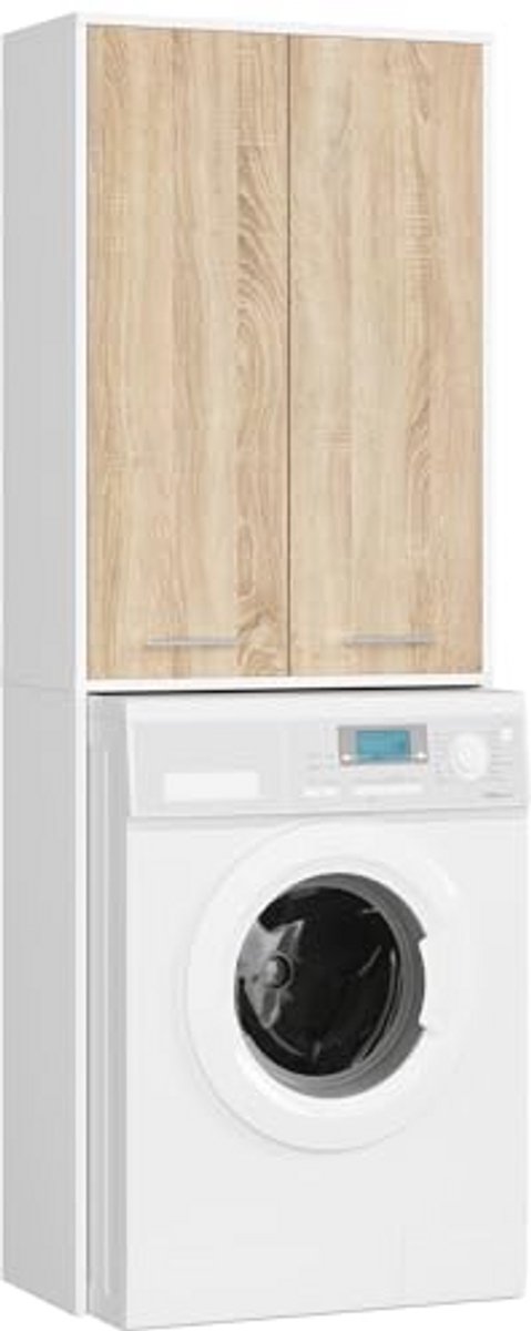 Wasmachinekast met Opbergvak en 4 Legplanken - 180 cm Hoogte en 64 cm Breedte