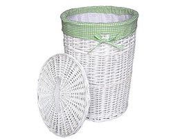 Witte Ronde Wasmand met Deksel - 39 cm Diameter, 55 cm Hoogte