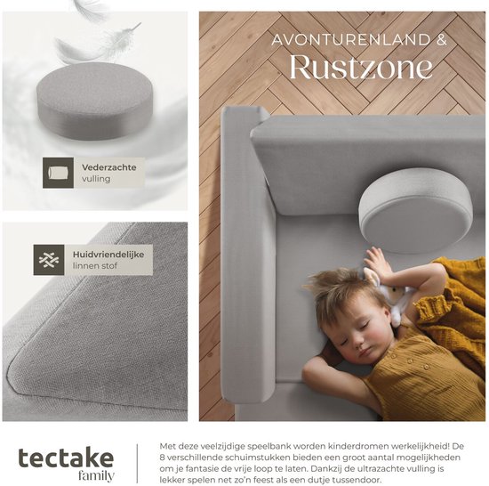 tectake® Banc de Jeu Lilly - Canapé Enfant, Meubles Modulaires pour Tout-Petits - Chaise Haute, Fauteuil Enfant, Canapé de Play , Siège Enfant, Banc - Jouets Montessori, Canapé Enfant, Canapé Lit - 120cm - gris