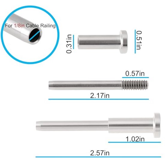 VEVOR Onzichtbare Kabelrailset, 30 Stuks, 1/8 Inch, Ontvanger Van Roestvrij Staal T316 Voor Kabelrelingen Inch Persspanner Hout Metalen Palen Zwart 906148039