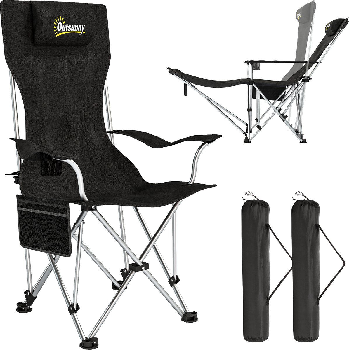 Outsunny-Campingstuhl-Metall, Oxfordstoff-Schwarz