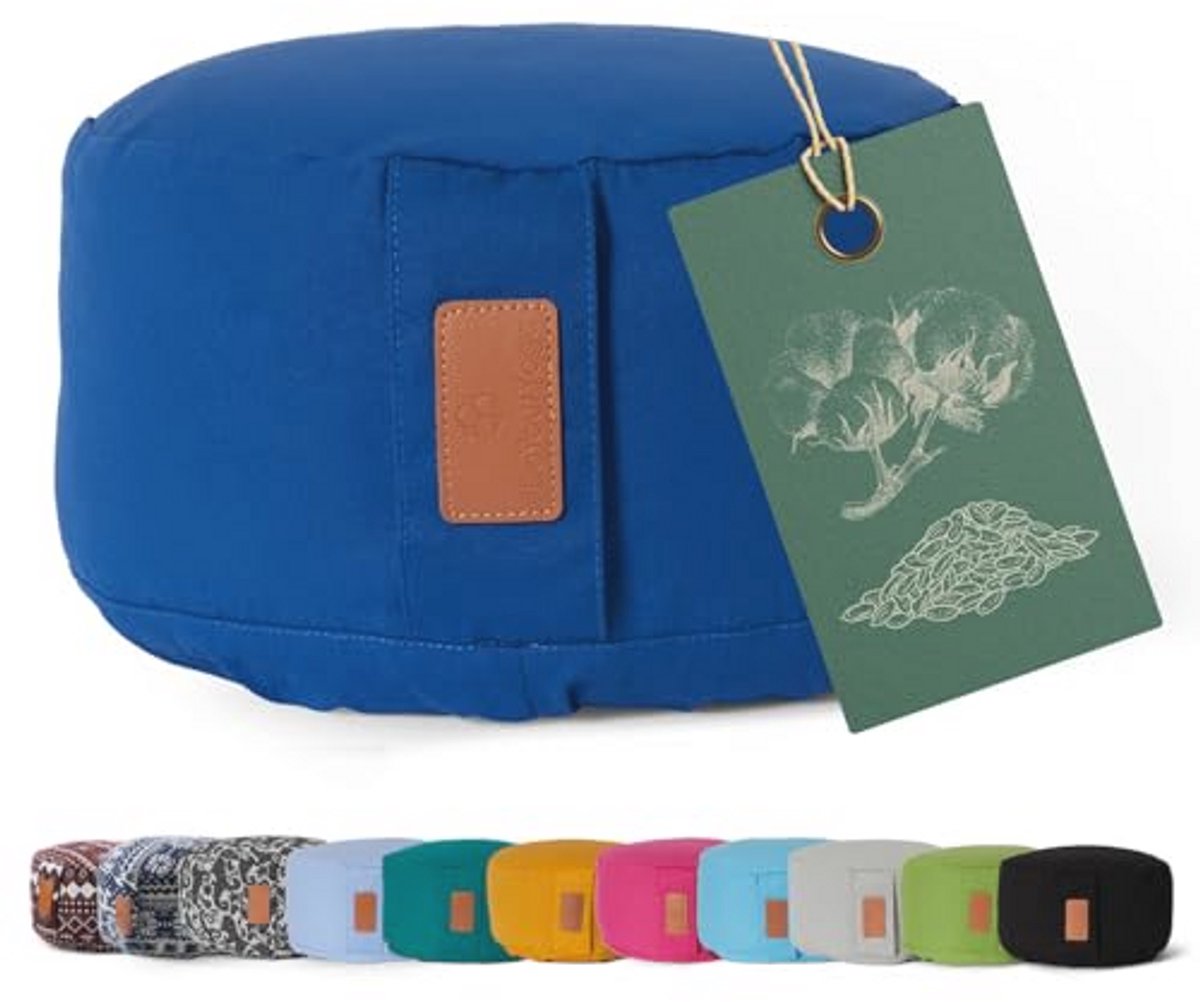 Rond Meditatiekussen met Biologische Speltvulling - 15cm Hoog, 30cm Diameter - Navy Blauw