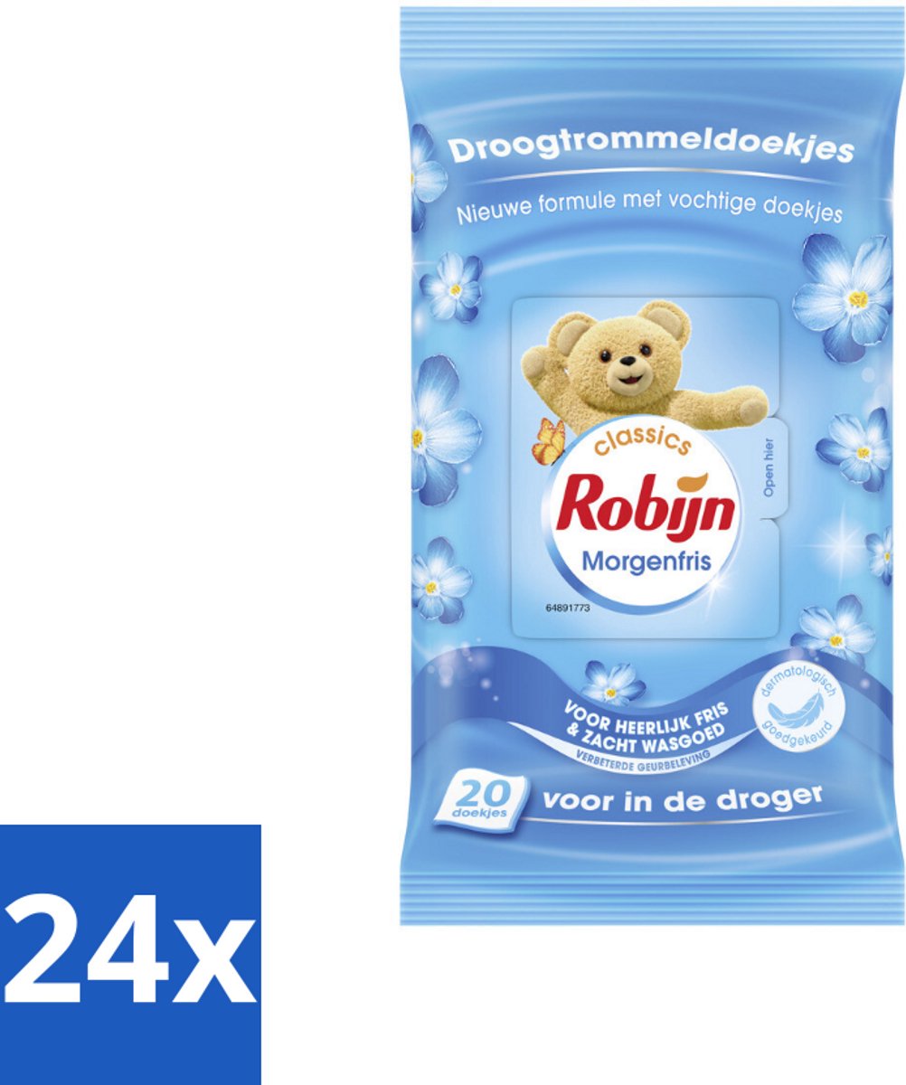 24 x Robijn - Morgenfris - Droogtrommeldoekjes - 20 Doekjes - Droogtrommeldoekjes - Wasdroger - Frisse Geur - Zachte Kleding - Kreukvrij