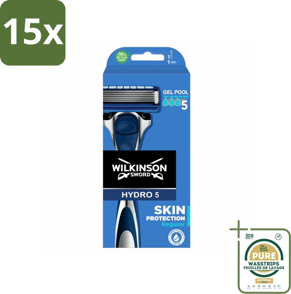 15 x Wilkinson - Navulmesjes - Hydro 5 Skin Protection Scheermes Regular - Comfortabel - 1 mesje - Grootverpakking - Scheermesje - Hydro 5 - Huidbescherming - Scherpe Mesjes - Comfortabel Scheren