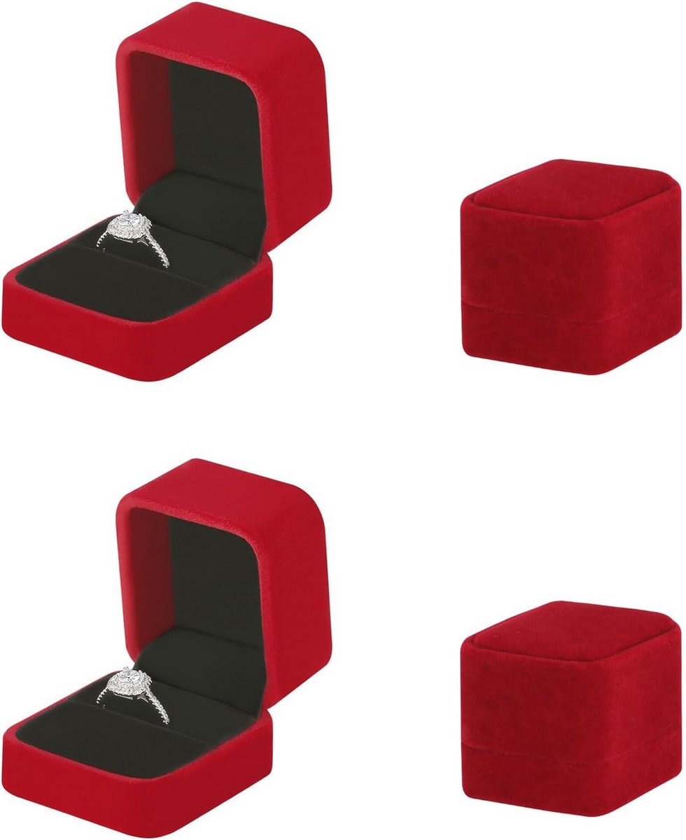 Vierkante flanellen ringdoosjes - Verlovingsring en sieraden doos - 2 stuks - Rood
