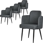 ML-Design eetkamerstoel set van 4 antraciet stoffen bekleding gestoffeerde stoel met armleuningen rieten rugleuning metalen poten ergonomische loungestoel woonkamer fauteuil stoel voor eetkamer eettafel stoel comfortabel modern praktisch design