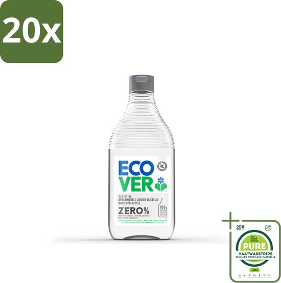 20 x Ecover - Afwasmiddel ZERO - Parfumvrij - 450 ml - Grootverpakking - Afwasmiddel - Biologisch Afbreekbaar - Hypoallergeen - Parfumvrij - Plantaardige Reiniging