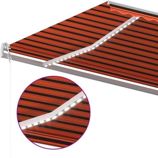 vidaXL - Luifel - automatisch - met - LED - windsensor - 600x300 - cm - oranje - bruin