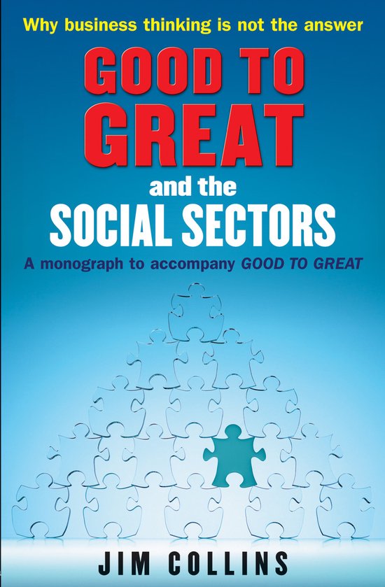 Livre 'Good to Great and the Social Sectors' de Jim Collins, avec une pyramide de pièces de puzzle.