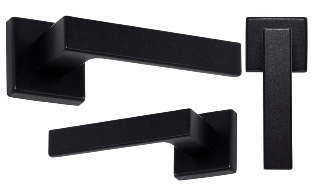 Zwarte deurkruk met vierkante rozet - modern design