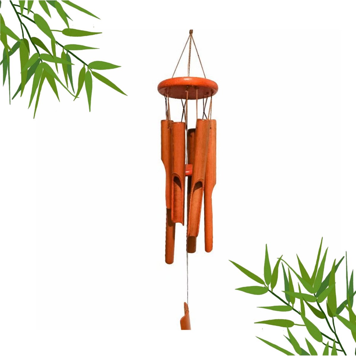 QTTVBTNA Bamboe Windgong met 6 Buizen – Totale lengte 78 cm - Japanse Stijl Tuindecoratie – Rustgevend Geluid voor Balkon, Terras, Ingang of Huis