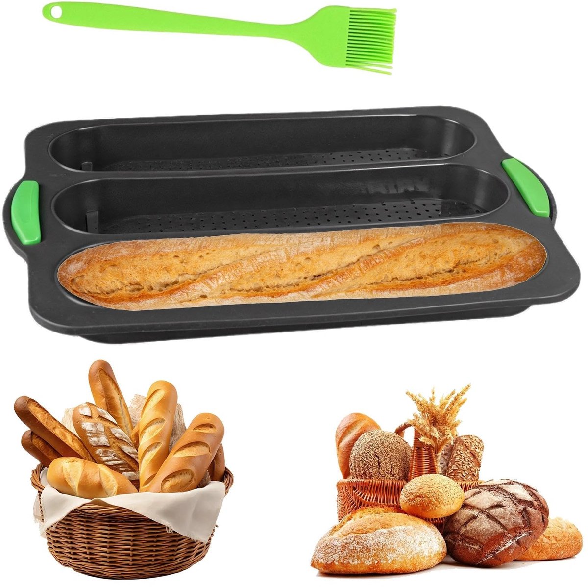 Unyqoos® Silikon bakvorm met drie sleuven voor baguettes en broodjes bakken