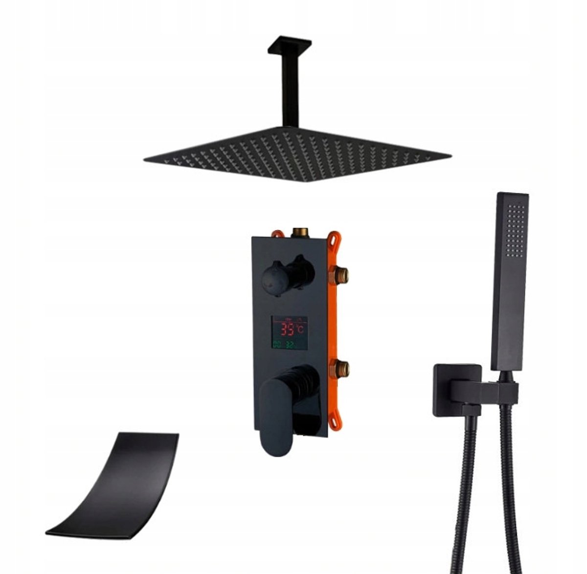 Inbouw Doucheset Waterval Zwart Mat 30cm met Display