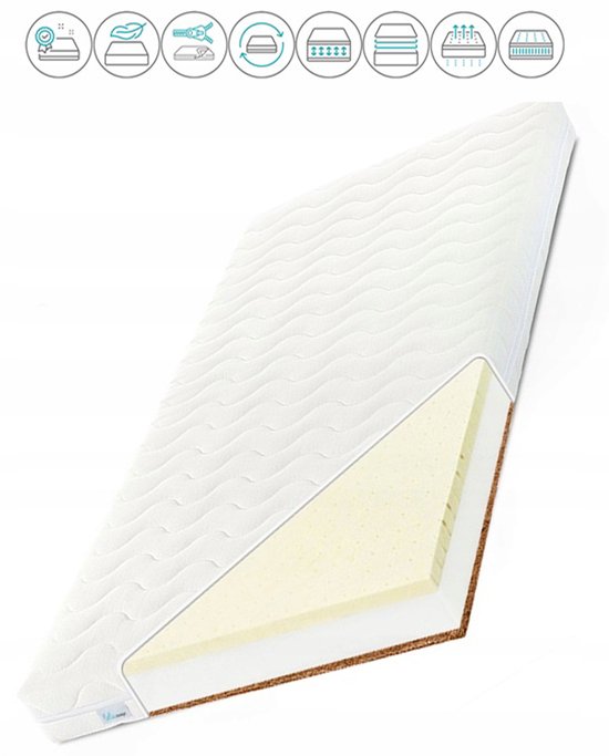 FDM BABY COMFORT Matras 70x160 cm Dubbelzijdig Schuim Matras voor Kinderen Hardheidsgraad H2 H3 Boekweit Vulling Kokosnoot 9 cm Hoog 7 Comfortzones met Hypoallergene Wasbare Premium Tijk Oeko-Tex