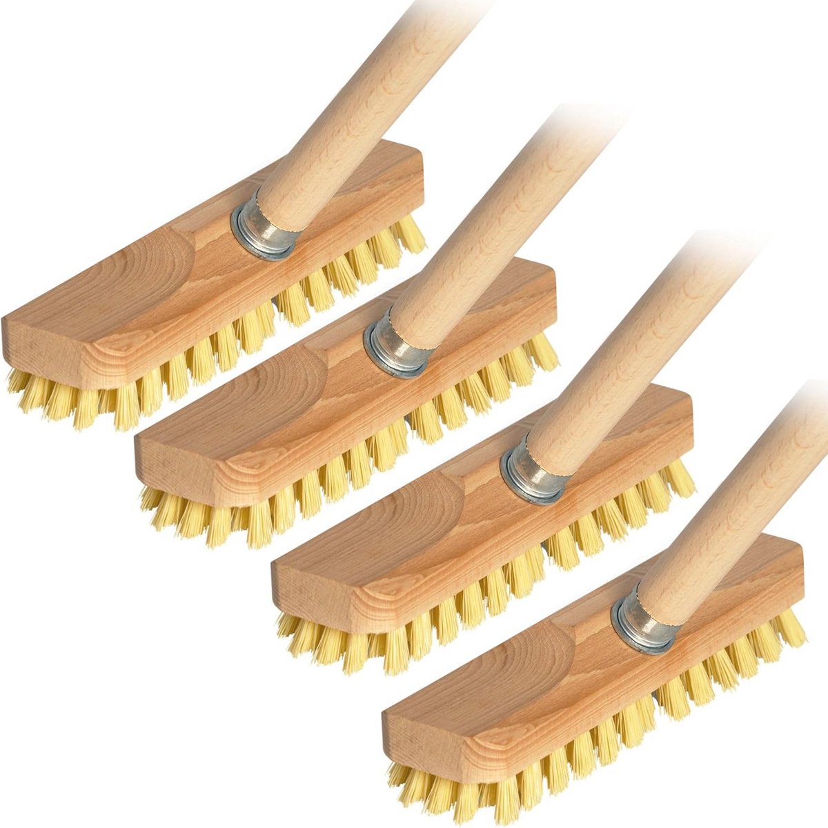 4 x Schuurborstel met Houten Stang - Robuuste Vloerborstel voor Binnen en Buiten