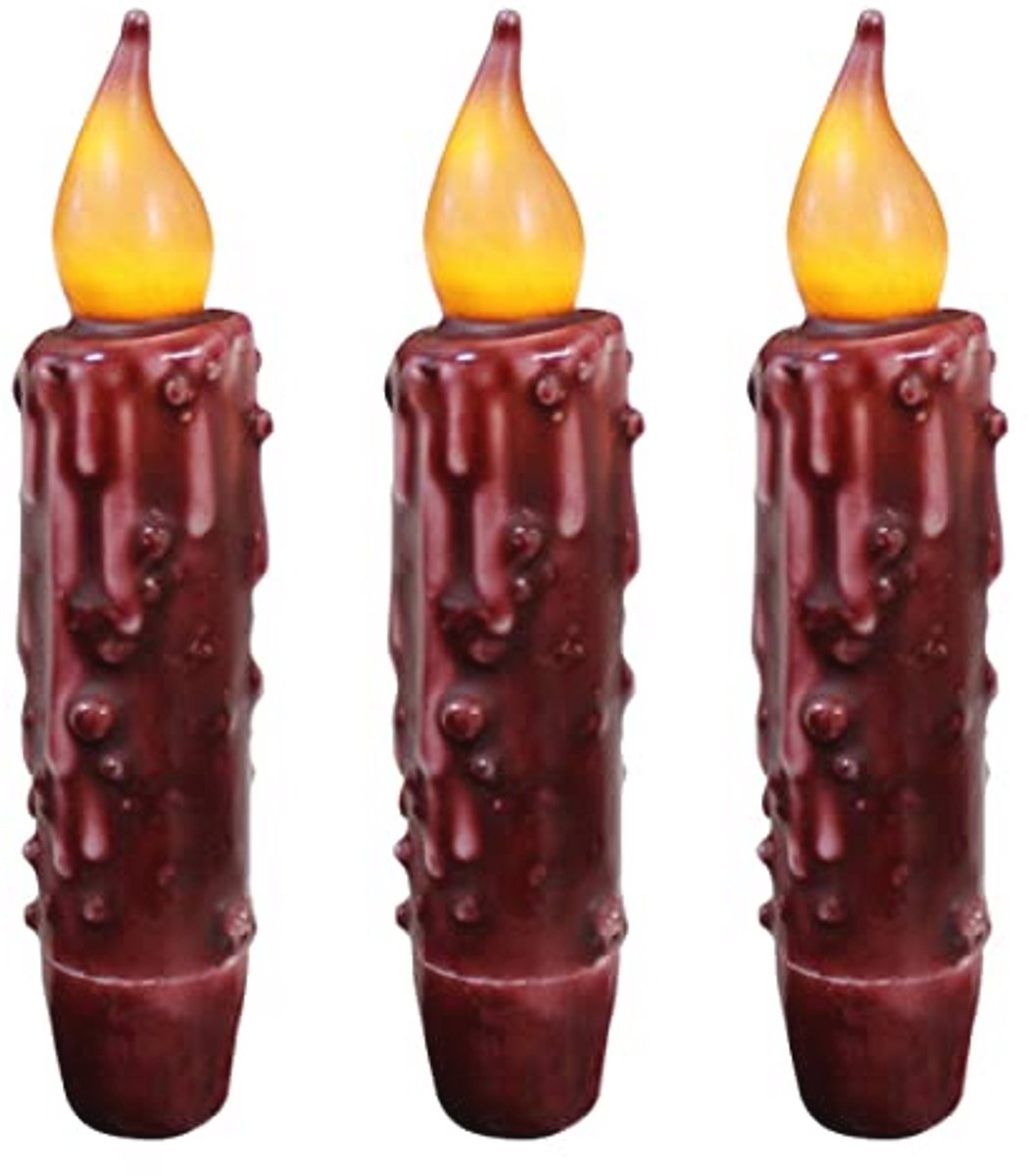 Echte Wax LED Taper Kaarsen Met Timer - Vlamloze Decoratieve Verlichting - 3 Stuks - Bourgondië