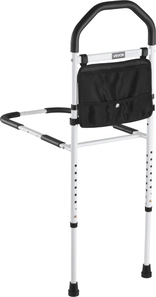VEVOR Bedverhoger, handgrepen met steunpoot en PU-leuning, in hoogte verstelbare wandelstok van koolstofstalen buis (732-992 mm), instaphulp voor kingsize-, queensize-, tweepersoonsbedden en eenpersoonsbedden