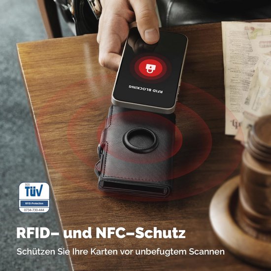YESIIW AirTag Portemonnee voor heren voor Apple Air Tag, RFID-geblokkeerd, lederen portemonnee met creditcardhouder, pop-up pasjeshouder met muntvak en geldclip, cadeau voor heren (zwart), A01