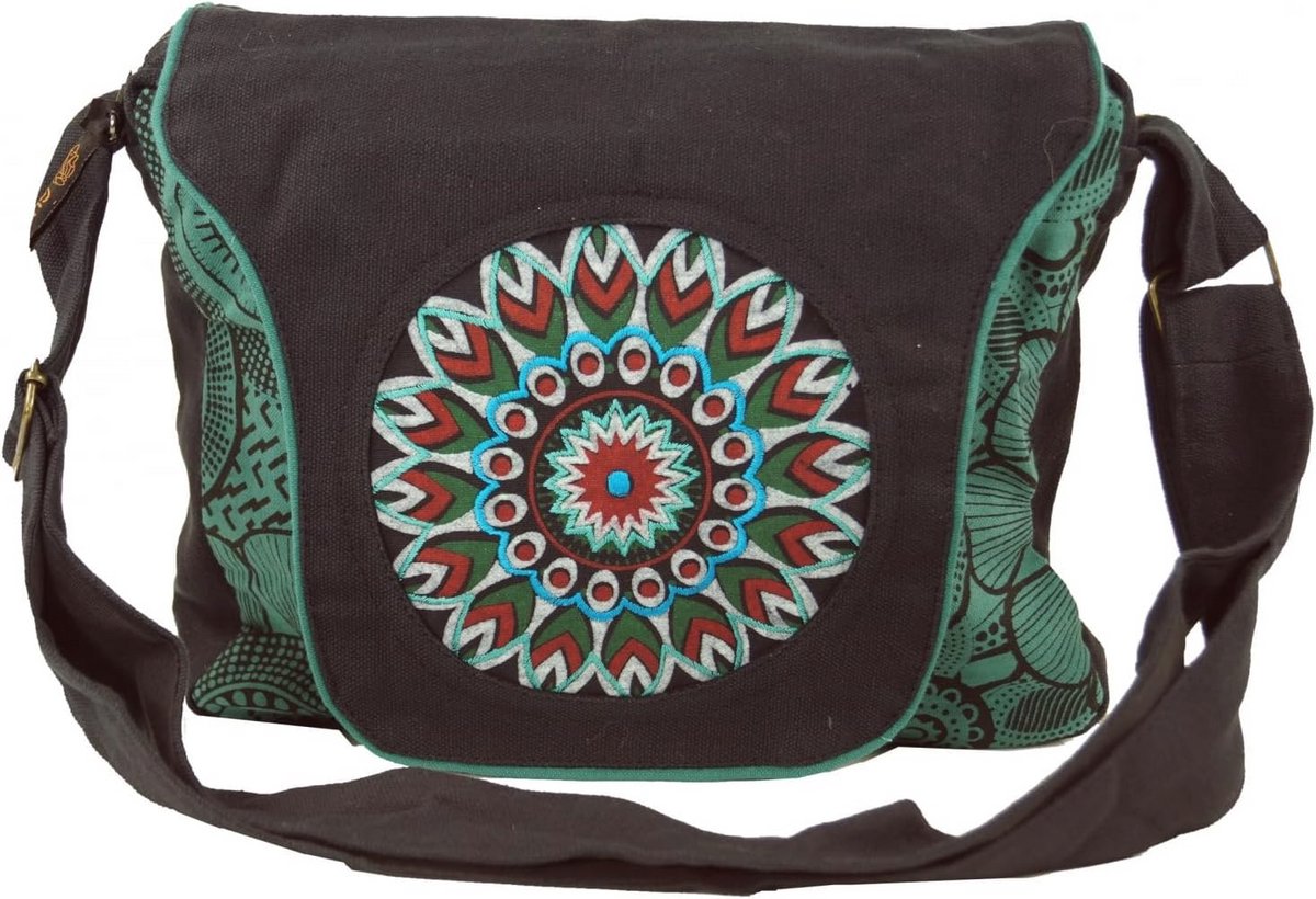 Hippe Schoudertas van Katoen - Uniseks, Zwart/Blauw, Verstelbare Riem, Fairtrade