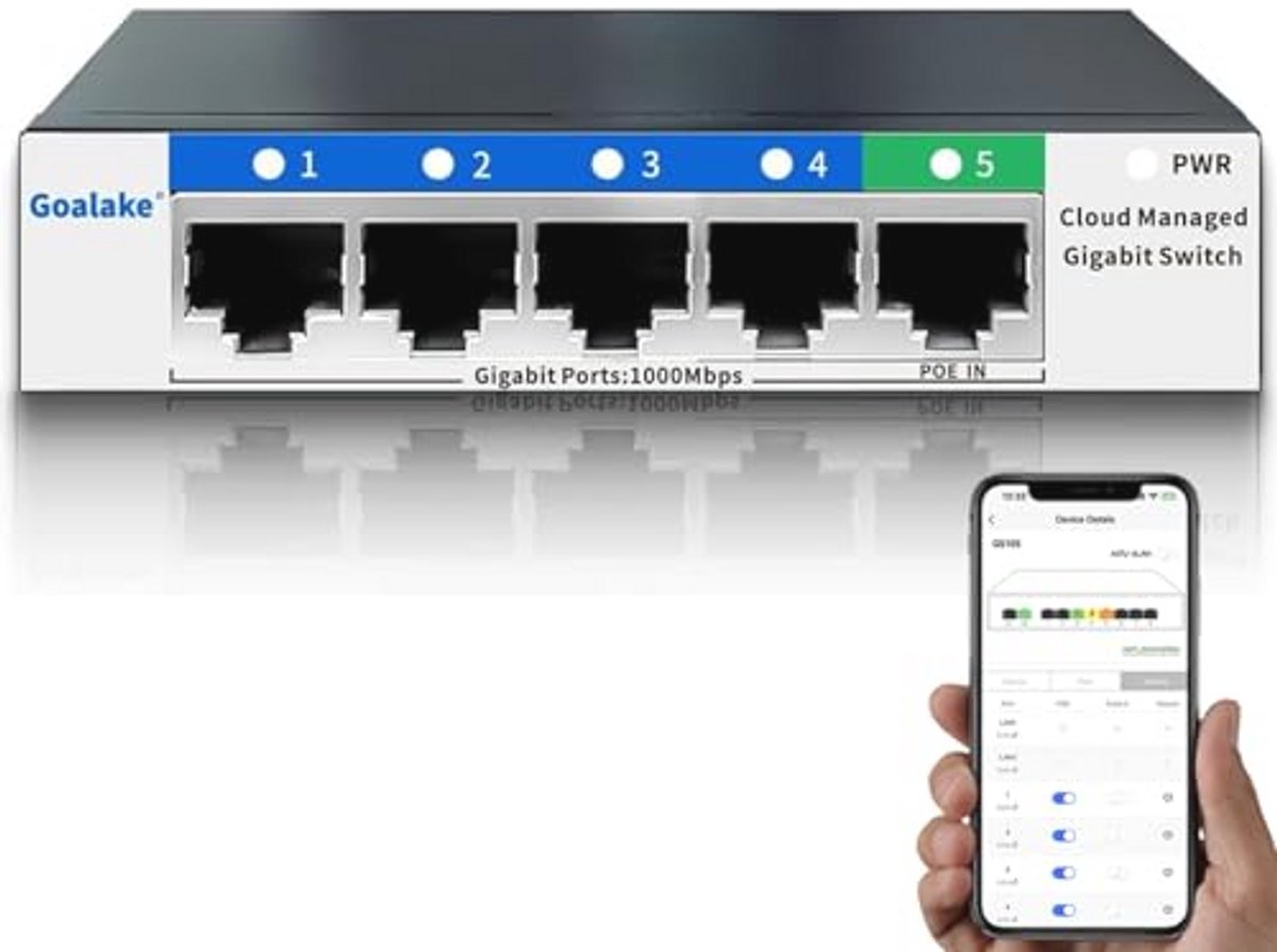 Gigabit Switch met 5 Poorten - Slim Beheerd en Stille Bediening voor Thuis en Kantoor