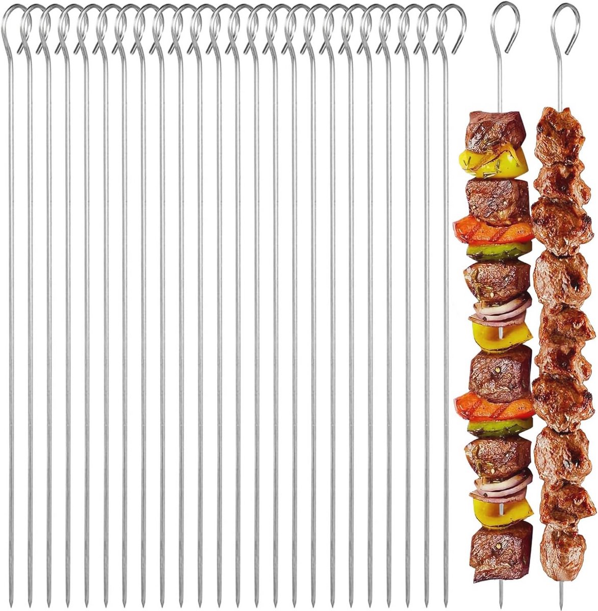 24 stuks herbruikbare metalen grillspiesen voor barbecue en grillgerechten