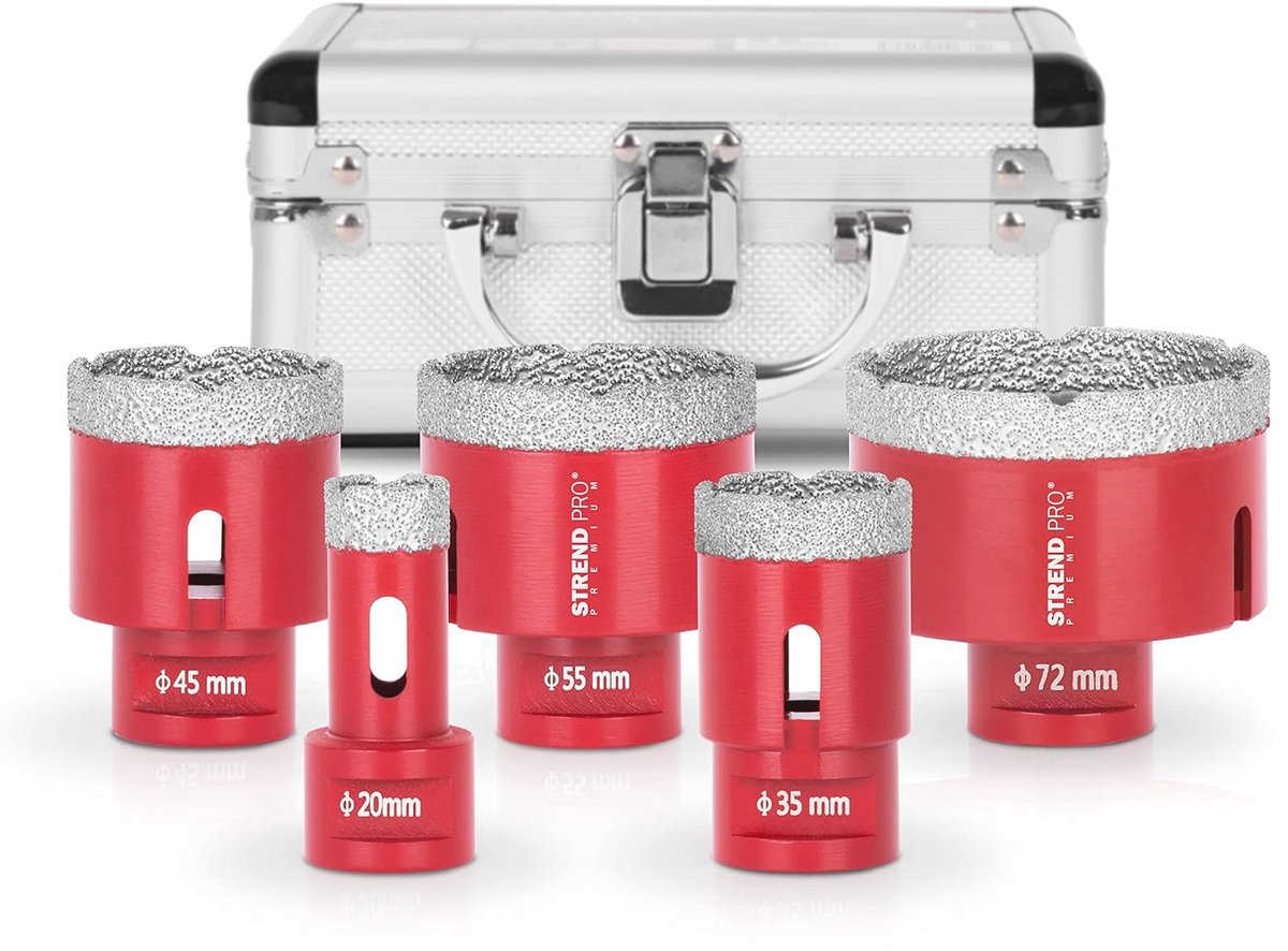Diamant Boorset voor Tegels en Keramiek – 6-8-10-20-35-50-68 mm, Inclusief Slijpschijf en Vingerfrees