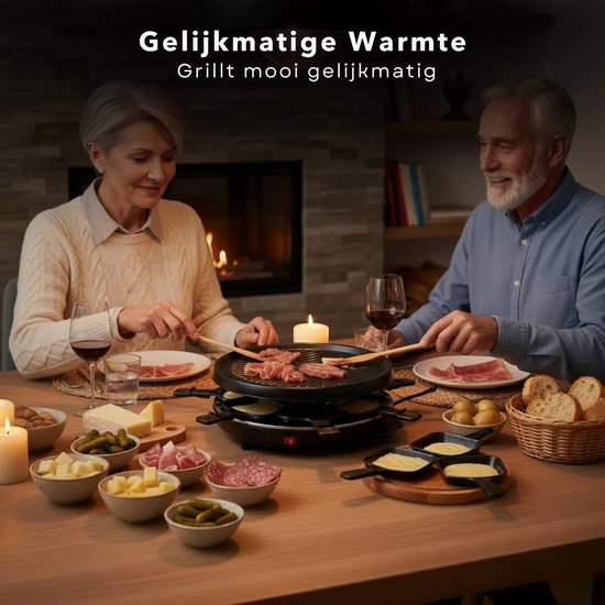 Cheqo® Raclette Grill - 6 Persoons - Stalen Grillplaat - Gourmet - Gourmetten - Antiaanbaklaag - PFAS-Vrij - Anti-Slip Voetjes - Houten Spatels - Eenvoudig Te Reinigen - Compacte Raclette — afbeelding 5