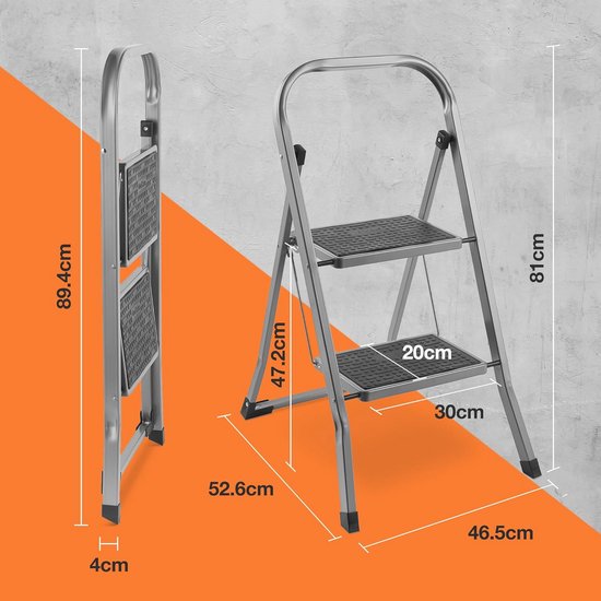 VonHaus 3-treeds trap – Premium kwaliteit inklapbare trap voor doe-het-zelf en tuinieren – Antislipvoeten, gemakkelijk op te bergen, maximaal 150 kg draagvermogen – Duurzaam staal